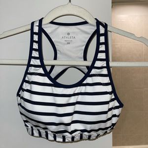 Athleta White and Navy Blue Striped Sports Bra